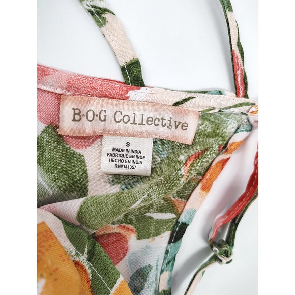 Floral Cropped Ruffle Tank Top Summer Swing Tropical Bow Boho S - Picture 6 of 12